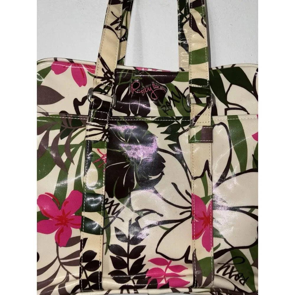 Vintage Y2K Roxy Luggage Weekend Bag Purse Handbag Carry On Aloha Floral Cream